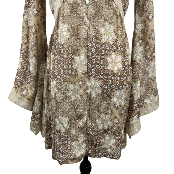 Kookai Mini Dress Size 2 Beige Brown Geometric Floral Long Sleeve Boho Hippie - Picture 3 of 12